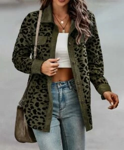 Wholesale 💯 Romantichut Army Green & Black Leopard Casual Jacket - 👩 Women 😍 -Romantichut Sales zu108480846 alt 2 tm1661885336