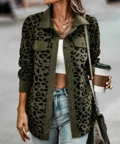 Wholesale 💯 Romantichut Army Green & Black Leopard Casual Jacket - 👩 Women 😍