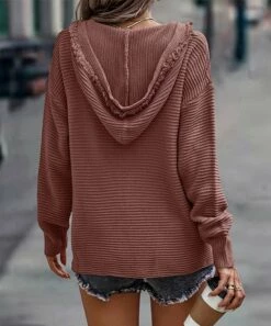 Brand new 🎁 Romantichut Pink Raw-Edge V-Neck Hoodie - 👩 Women 🧨 -Romantichut Sales zu108481251 alt 3 tm1661862379