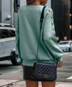 Wholesale ⌛ Romantichut Green Tie-Sleeve Cutout Sweater - 👩 Women 😍 -Romantichut Sales zu108481285 alt 3 tm1661883514