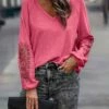 Budget 🧨 Romantichut Pink Lace-Sleeve V-Neck Top - 👩 Women 💯 -Romantichut Sales zu108486583 main tm1662058605
