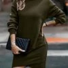 Wholesale 😀 Romantichut Army Green Turtleneck Blouson 👗 Dress - 👩 Women ❤️ -Romantichut Sales zu108486695 main tm1662752232