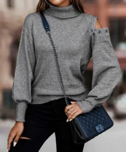 Best reviews of 😀 Romantichut Gray Button-Cutout Turtleneck Sweater - 👩 Women 🔔