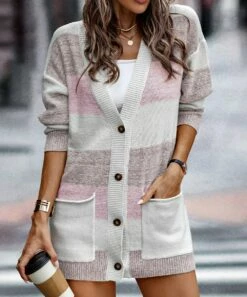 Outlet 💯 Romantichut Pink & White Stripes Pocket Button-Up Cardigan - 👩 Women 😍 -Romantichut Sales zu108486996 alt 1 tm1661543732