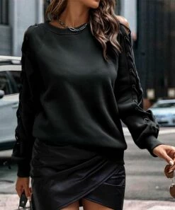 Outlet 🧨 Romantichut Black Tie-Sleeve Cutout Sweater - 👩 Women 🤩 -Romantichut Sales zu108487160 alt 4 tm1661883514