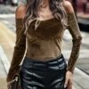 Discount 🎁 Romantichut Mocha Velvet Sweetheart Off-Shoulder Top - 👩 Women ✔️ -Romantichut Sales zu108511972 main tm1665448699
