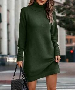 Cheapest 👏 Romantichut Green Turtleneck Sweater 👗 Dress - 👩 Women 👏 -Romantichut Sales zu108517294 alt 2 tm1662747607