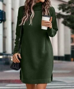 Cheapest 👏 Romantichut Green Turtleneck Sweater 👗 Dress - 👩 Women 👏 -Romantichut Sales zu108517294 alt 3 tm1662747607