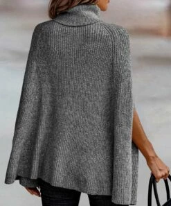 Cheap 🌟 Romantichut Gray Turtleneck Half-Sleeve Poncho - 👩 Women 😍 -Romantichut Sales zu108517403 alt 2 tm1662663107