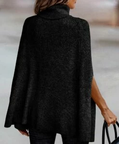 Coupon ❤️ Romantichut Black Turtleneck Poncho - 👩 Women 👏 -Romantichut Sales zu108517405 alt 2 tm1662818742
