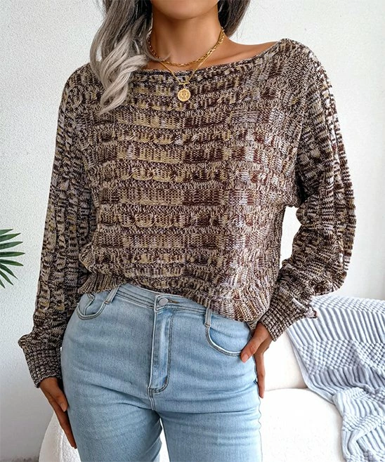 Outlet ๐ Romantichut Brown & Khaki Abstract Boatneck Sweater - ๐ฉ Women ๐ 3 Outlet ๐ Romantichut Brown & Khaki Abstract Boatneck Sweater - ๐ฉ Women ๐