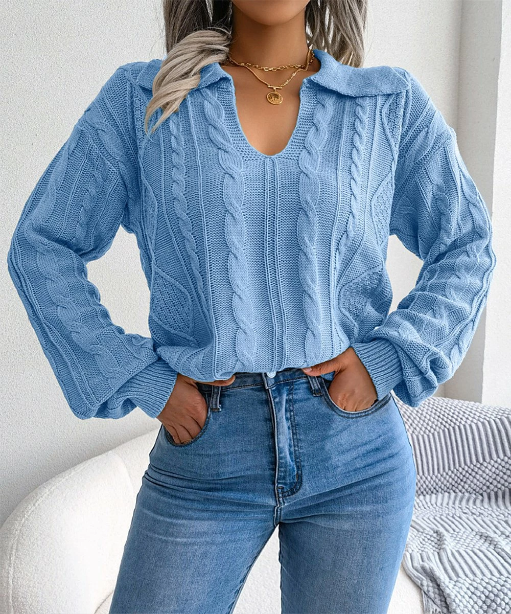 Best Pirce โ Romantichut Blue Cable-Knit Collar V-Neck Sweater - ๐ฉ Women ๐ 5 Best Pirce โ Romantichut Blue Cable-Knit Collar V-Neck Sweater - ๐ฉ Women ๐ - Image 3