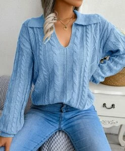 Best Pirce โ Romantichut Blue Cable-Knit Collar V-Neck Sweater - ๐ฉ Women ๐ 10 Best Pirce โ Romantichut Blue Cable-Knit Collar V-Neck Sweater - ๐ฉ Women ๐ -Romantichut Sales zu108578035 alt 3 tm1662125251