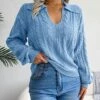 Best Pirce ⌛ Romantichut Blue Cable-Knit Collar V-Neck Sweater - 👩 Women 🎁 -Romantichut Sales zu108578035 main tm1662125251