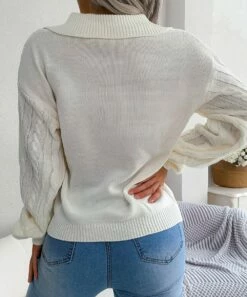 Flash Sale 🎉 Romantichut White Cable-Knit Collar V-Neck Sweater - 👩 Women 😍 -Romantichut Sales zu108578036 alt 4 tm1662125251