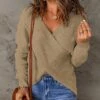 Cheapest 🤩 Romantichut Khaki Surplice Open-Back Sweater - 👩 Women 🎁 -Romantichut Sales zu108632826 main tm1662663107