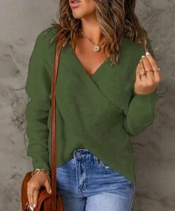 Brand new 👍 Romantichut Green V-Neck Surplice Sweater - 👩 Women 🎁
