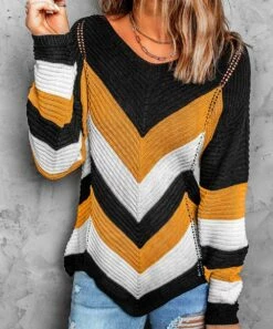 Coupon 🌟 Romantichut Yellow & White Color Block Stripe Sweater - 👩 Women 🎁 -Romantichut Sales zu108638076 alt 1 tm1662663107