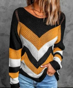 Coupon 🌟 Romantichut Yellow & White Color Block Stripe Sweater - 👩 Women 🎁 -Romantichut Sales zu108638076 alt 2 tm1662663107