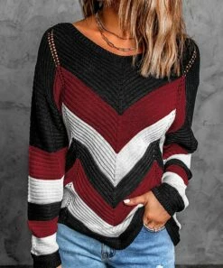 Budget 🛒 Romantichut Wine Red & Black Chevron Round-Neck Sweater - 👩 Women 😍 -Romantichut Sales zu108638077 alt 2 tm1662467118
