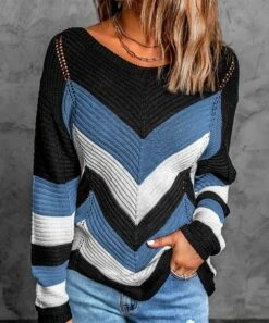 Best Pirce ⌛ Romantichut Black & Blue Chevron Sweater - 👩 Women 🎁 -Romantichut Sales zu108638079 alt 2 tm1662747607