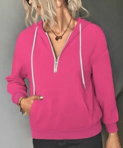 Coupon ⌛ Romantichut Pink Quarter-Zip Hoodie - 👩 Women 🔥 -Romantichut Sales zu108638185 alt 3 tm1662822566