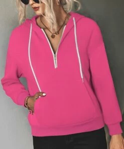 Coupon ⌛ Romantichut Pink Quarter-Zip Hoodie - 👩 Women 🔥