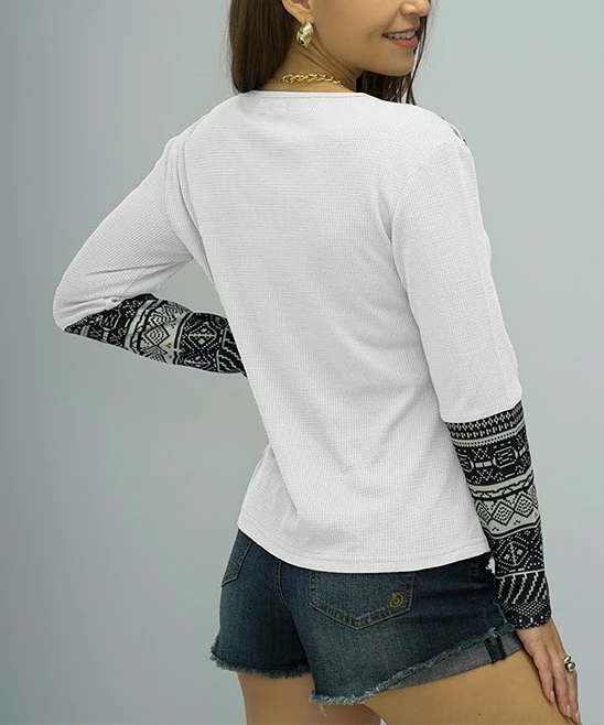 Brand new 😍 Romantichut White & Gray Geometric Stripe Button-Shoulder Long-Sleeve Top - 👩 Women 🌟 7 Brand new 😍 Romantichut White & Gray Geometric Stripe Button-Shoulder Long-Sleeve Top - 👩 Women 🌟 - Image 5