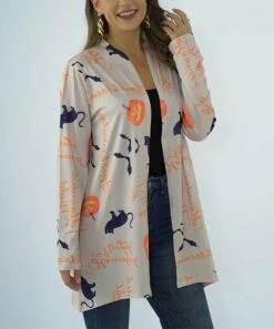 Best reviews of 🔥 Romantichut Gray Cat Jack-o'-Lantern Open Cardigan - 👩 Women 🛒 -Romantichut Sales zu108821443 alt 2 tm1663345094