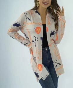 Best reviews of 🔥 Romantichut Gray Cat Jack-o'-Lantern Open Cardigan - 👩 Women 🛒
