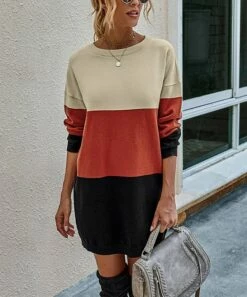 Buy 😀 Romantichut Red & Black Color Block Sweater 👗 Dress - 👩 Women 🧨