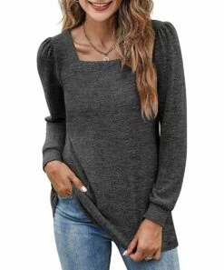 Brand new 👍 Romantichut Dark Gray Puff-Sleeve Square-Neck Top - 👩 Women 🛒 -Romantichut Sales zu109031241 alt 1 tm1663694302