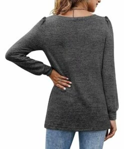 Brand new 👍 Romantichut Dark Gray Puff-Sleeve Square-Neck Top - 👩 Women 🛒 -Romantichut Sales zu109031241 alt 4 tm1663694302