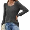 Brand new 👍 Romantichut Dark Gray Puff-Sleeve Square-Neck Top - 👩 Women 🛒 -Romantichut Sales zu109031241 main tm1663694302