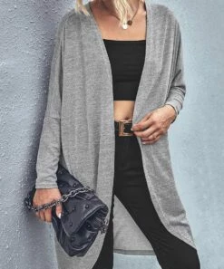 Best Pirce 🎉 Romantichut Gray Longline Open Cardigan - 👩 Women 🥰 -Romantichut Sales zu109031882 alt 2 tm1663694302