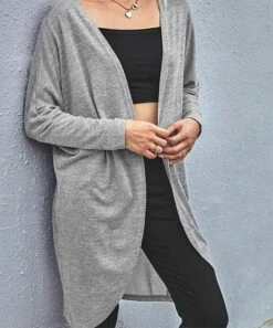 Best Pirce 🎉 Romantichut Gray Longline Open Cardigan - 👩 Women 🥰