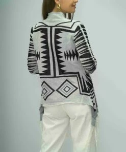 Best Sale 💯 Romantichut Gray & Black Geometric Fringe-Hem Open Cardigan - 👩 Women 🛒 -Romantichut Sales zu109284226 alt 3 tm1664481153