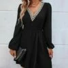 Best reviews of 🤩 Romantichut Black Crochet-Accent V-Neck Long-Sleeve 👗 Dress - 👩 Women 🛒 -Romantichut Sales zu109602153 main tm1668253430