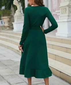 Budget 👍 Romantichut Dark Green Long-Sleeve Ruffle-Hem Wrap 👗 Dress - 👩 Women 😉 8 Budget 👍 Romantichut Dark Green Long-Sleeve Ruffle-Hem Wrap 👗 Dress - 👩 Women 😉 -Romantichut Sales zu109612630 alt 2 tm1667504602