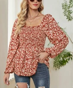 Best Pirce 🧨 Romantichut Red Ditsy Puff-Sleeve Peplum Top - 👩 Women 🥰 -Romantichut Sales zu109613007 alt 3 tm1665579146