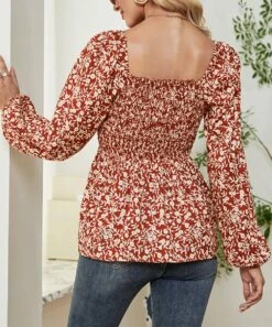 Best Pirce 🧨 Romantichut Red Ditsy Puff-Sleeve Peplum Top - 👩 Women 🥰 -Romantichut Sales zu109613007 alt 4 tm1665579146