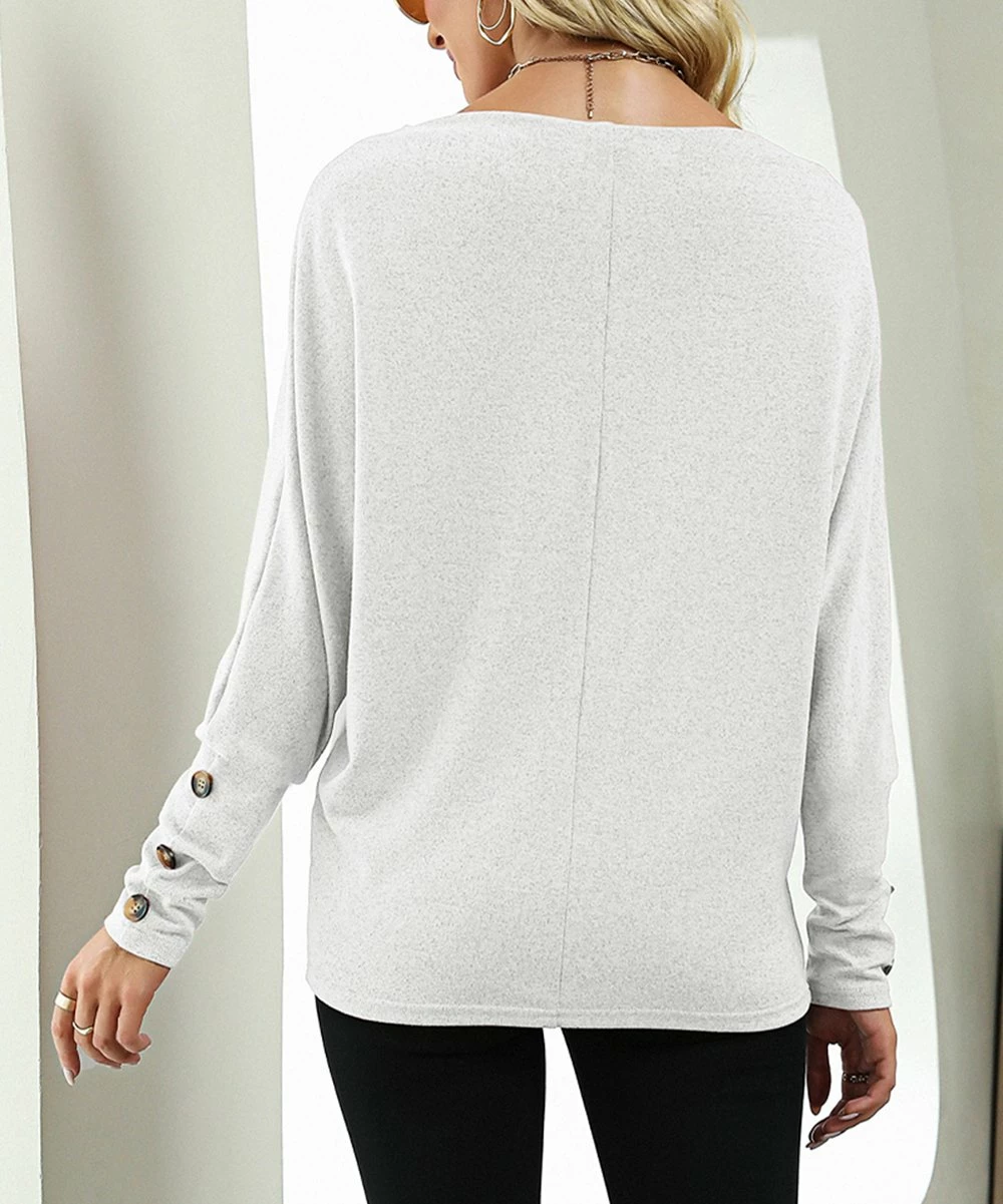 Cheapest ✨ Romantichut White Button-Accent Round Neck Top - 👩 Women ⌛ 7 Cheapest ✨ Romantichut White Button-Accent Round Neck Top - 👩 Women ⌛ - Image 5