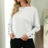 Cheapest ✨ Romantichut White Button-Accent Round Neck Top - 👩 Women ⌛ 2 Cheapest ✨ Romantichut White Button-Accent Round Neck Top - 👩 Women ⌛ -Romantichut Sales zu109613080 main tm1668021070
