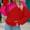 Cheap 🎉 Romantichut Red & Fuchsia Color Block Crewneck Sweater - 👩 Women 😍 -Romantichut Sales zu109674895 main tm1666108970