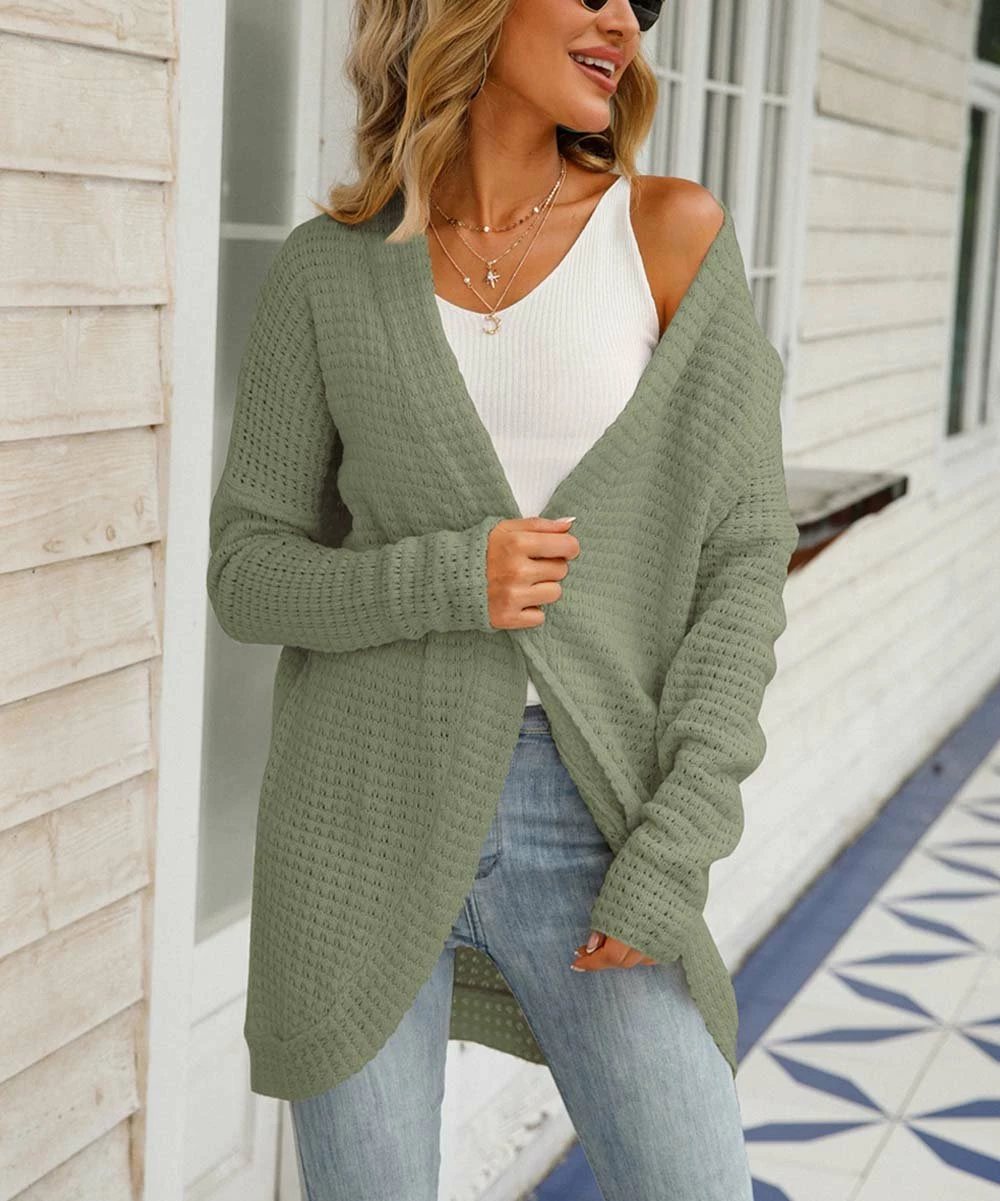 Cheap 😉 Romantichut Pistachio Knit Curve-Hem Open Cardigan - 👩 Women 🔥 4 Cheap 😉 Romantichut Pistachio Knit Curve-Hem Open Cardigan - 👩 Women 🔥 - Image 2