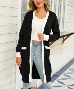 Brand new 🤩 Romantichut Black & Cream Pocket Longline Open Cardigan - 👩 Women 🌟 8 Brand new 🤩 Romantichut Black & Cream Pocket Longline Open Cardigan - 👩 Women 🌟 -Romantichut Sales zu109684764 alt 3 tm1667589594