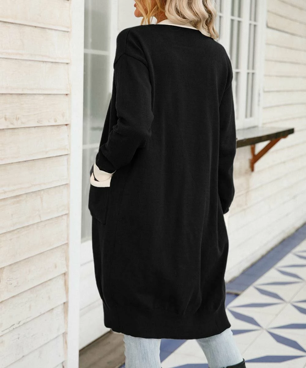 Brand new 🤩 Romantichut Black & Cream Pocket Longline Open Cardigan - 👩 Women 🌟 6 Brand new 🤩 Romantichut Black & Cream Pocket Longline Open Cardigan - 👩 Women 🌟 - Image 4