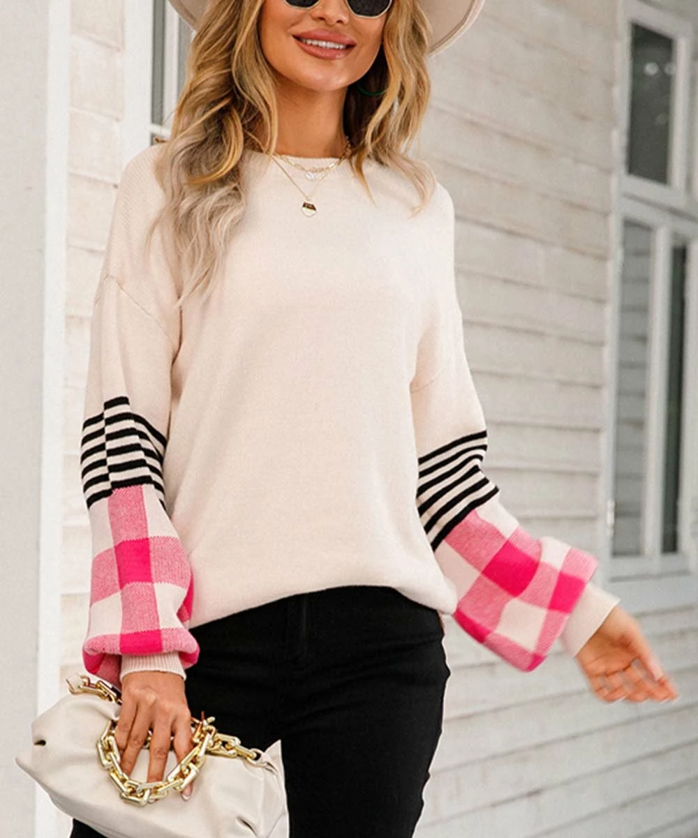 Discount ⭐ Romantichut Apricot & Pink Color Block Curved-Hem Long-Sleeve Top - 👩 Women ⌛ 6 Discount ⭐ Romantichut Apricot & Pink Color Block Curved-Hem Long-Sleeve Top - 👩 Women ⌛ - Image 4