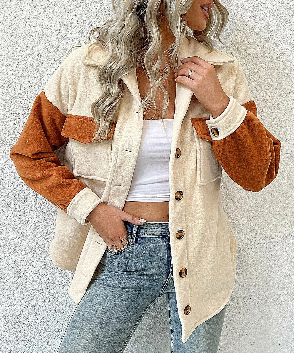New ๐ฏ Romantichut Apricot & Brown Button-Up Shacket - ๐ฉ Women ๐ฏ 4 New ๐ฏ Romantichut Apricot & Brown Button-Up Shacket - ๐ฉ Women ๐ฏ - Image 2