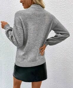 Cheapest 🎉 Romantichut Gray Faux Pearl-Accent Drop-Shoulder Sweater - 👩 Women 💯 -Romantichut Sales zu109736122 alt 4 tm1668112054